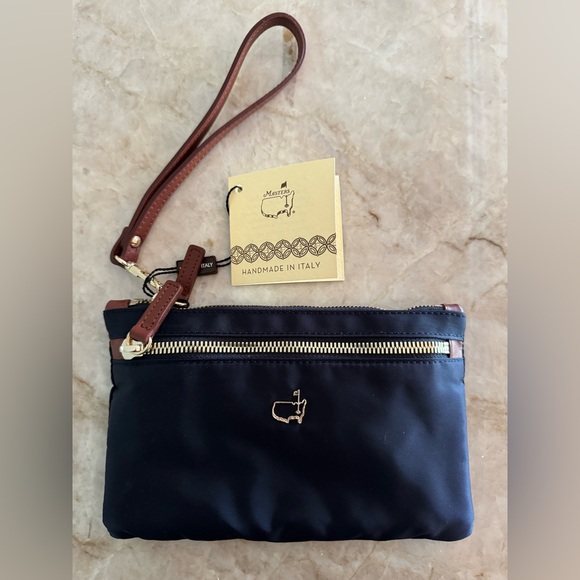 MASTERS GOLF Ladies Nylon Wristlet - Navy. Leather from Italy